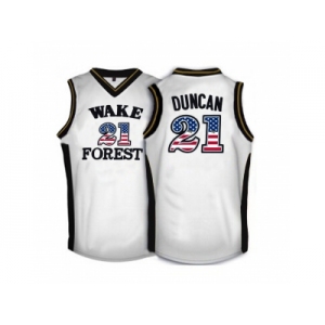 2016 US Flag Fashion Wake Forest Demon Deacons Tim Duncan #21 College Basketball Throwback Jersey - White