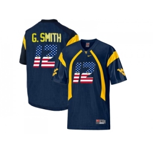 2016 US Flag Fashion West Virginia Mountaineers Geno Smith #12 College Football Mesh Jersey - Navy Blue