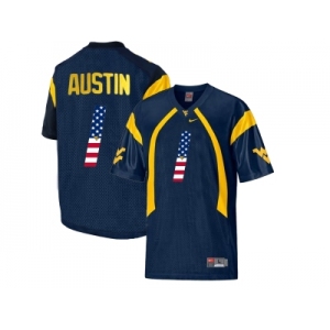 2016 US Flag Fashion West Virginia Mountaineers Tavon Austin #1 College Football Mesh Jersey - Navy Blue