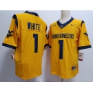Men's West Virginia Mountaineers #1 Jahiem White Yellow FUSE College Stitched Jersey
