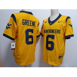 Men's West Virginia Mountaineers #6 Garrett Greene Yellow FUSE College Stitched Jersey