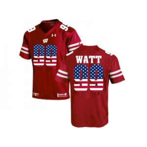 2016 US Flag Fashion-2016 Men's UA Wisconsin Badgers J.J Watt #99 College Football Jersey - Red
