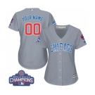 Women's Majestic Chicago Cubs Customized Authentic Grey Road 2016 World Series Champions Cool Base MLB Jersey