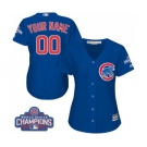 Women's Majestic Chicago Cubs Customized Authentic Royal Blue Alternate 2016 World Series Champions Cool Base MLB Jersey