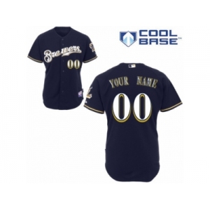 Women's Majestic Milwaukee Brewers Customized Replica Navy Blue Alternate Cool Base MLB Jersey