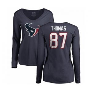 NFL Women's Nike Houston Texans #87 Demaryius Thomas Navy Blue Name & Number Logo Long Sleeve T-Shirt
