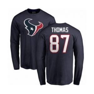 NFL Nike Houston Texans #87 Demaryius Thomas Navy Blue Name & Number Logo Long Sleeve T-Shirt