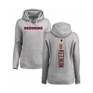 Football Women's Washington Redskins #8 Case Keenum Ash Backer Pullover Hoodie