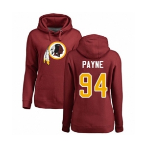 Football Women's Washington Redskins #94 Da'Ron Payne Maroon Name & Number Logo Pullover Hoodie