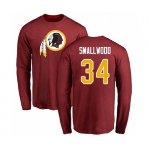 Football Washington Redskins #34 Wendell Smallwood Maroon Name & Number Logo Long Sleeve T-Shirt