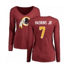 Football Women Washington Redskins #7 Dwayne Haskins Maroon Name & Number Logo Long Sleeve T-Shirt