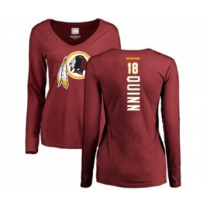 Football Women's Washington Redskins #18 Trey Quinn Maroon Backer Long Sleeve T-Shirt