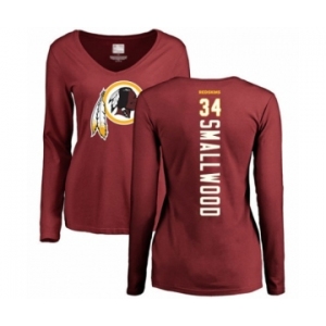 Football Women's Washington Redskins #34 Wendell Smallwood Maroon Backer Long Sleeve T-Shirt