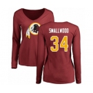 Football Women's Washington Redskins #34 Wendell Smallwood Maroon Name & Number Logo Long Sleeve T-Shirt