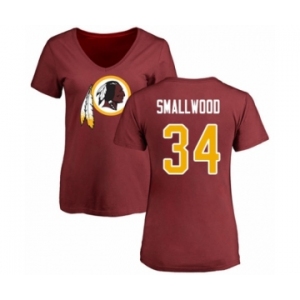 Football Women's Washington Redskins #34 Wendell Smallwood Maroon Name & Number Logo T-Shirt