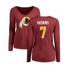 Football Women's Washington Redskins #7 Dwayne Haskins Maroon Name & Number Logo Long Sleeve T-Shirt