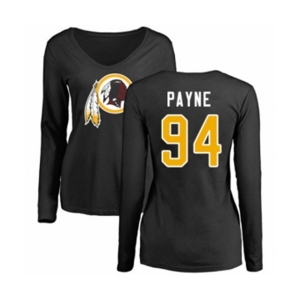 Football Women's Washington Redskins #94 Da'Ron Payne Black Name & Number Logo Long Sleeve T-Shirt