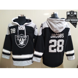 Men's Las Vegas Raiders #28 Josh Jacobs NEW Black 2020 Inaugural Season Pocket Stitched NFL Pullover Hoodie