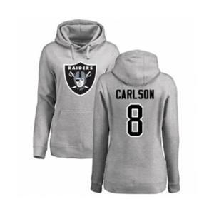 Football Women's Oakland Raiders #8 Daniel Carlson Ash Name & Number Logo Pullover Hoodie