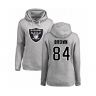 Football Women's Oakland Raiders #84 Antonio Brown Ash Name & Number Logo Pullover Hoodie