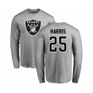 Football Oakland Raiders #25 Erik Harris Ash Name & Number Logo Long Sleeve T-Shirt