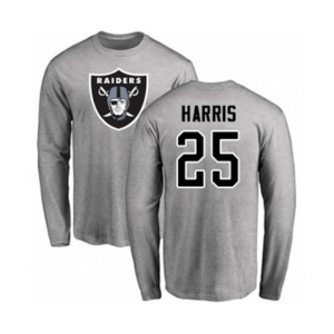 Football Oakland Raiders #25 Erik Harris Ash Name & Number Logo Long Sleeve T-Shirt