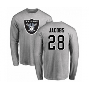 Football Oakland Raiders #28 Josh Jacobs Ash Name & Number Logo Long Sleeve T-Shirt