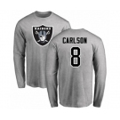 Football Oakland Raiders #8 Daniel Carlson Ash Name & Number Logo Long Sleeve T-Shirt