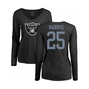 Football Women's Oakland Raiders #25 Erik Harris Black Name & Number Logo Long Sleeve T-Shirt