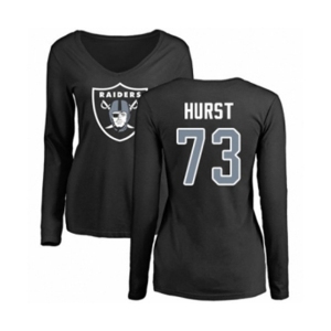 Football Women's Oakland Raiders #73 Maurice Hurst Black Name & Number Logo Long Sleeve T-Shirt