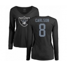 Football Women's Oakland Raiders #8 Daniel Carlson Black Name & Number Logo Long Sleeve T-Shirt