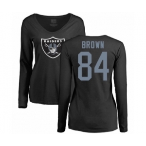 Football Women's Oakland Raiders #84 Antonio Brown Black Name & Number Logo Long Sleeve T-Shirt