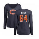 NFL Women's Nike Chicago Bears #64 Eric Kush Navy Blue Name & Number Logo Long Sleeve T-Shirt