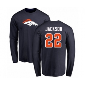 Football Denver Broncos #22 Kareem Jackson Navy Blue Name & Number Logo Long Sleeve T-Shirt