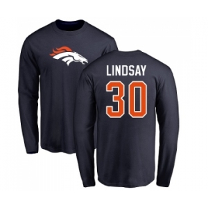 NFL Nike Denver Broncos #30 Phillip Lindsay Navy Blue Name & Number Logo Long Sleeve T-Shirt