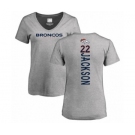 Football Women's Denver Broncos #22 Kareem Jackson Ash Backer V-Neck T-Shirt