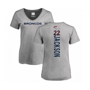Football Women's Denver Broncos #22 Kareem Jackson Ash Backer V-Neck T-Shirt