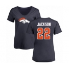 Football Women's Denver Broncos #22 Kareem Jackson Navy Blue Name & Number Logo T-Shirt