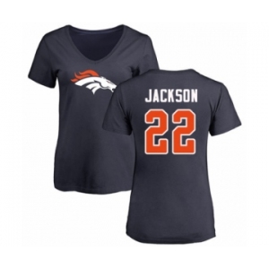 Football Women's Denver Broncos #22 Kareem Jackson Navy Blue Name & Number Logo T-Shirt