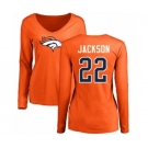 Football Women's Denver Broncos #22 Kareem Jackson Orange Name & Number Logo Long Sleeve T-Shirt