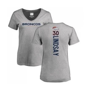 NFL Women's Nike Denver Broncos #30 Phillip Lindsay Ash Backer V-Neck T-Shirt