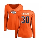 NFL Women's Nike Denver Broncos #30 Phillip Lindsay Orange Name & Number Logo Long Sleeve T-Shirt