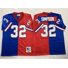 Men's Buffalo Bills #32 O.J. Simpson Blue Red Splite Throwback Stitched Jersey