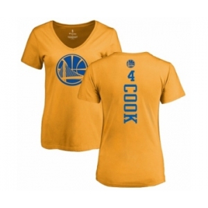 NBA Women's Nike Golden State Warriors #4 Quinn Cook Gold One Color Backer Slim-Fit V-Neck T-Shirt