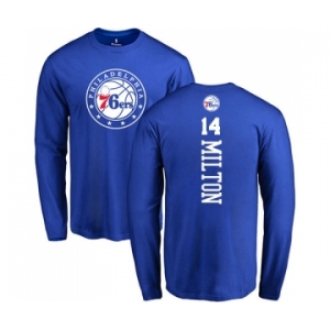 NBA Nike Philadelphia 76ers #14 Shake Milton Royal Blue Backer Long Sleeve T-Shirt