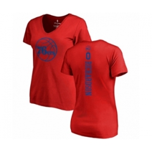 Basketball Women's Philadelphia 76ers #0 Josh Richardson Red One Color Backer Slim-Fit V-Neck T-Shirt