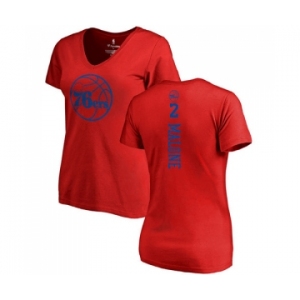 NBA Women's Nike Philadelphia 76ers #2 Moses Malone Red One Color Backer Slim-Fit V-Neck T-Shirt