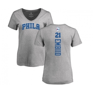 NBA Women's Nike Philadelphia 76ers #21 Joel Embiid Ash Backer T-Shirt