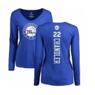 NBA Women's Nike Philadelphia 76ers #22 Wilson Chandler Royal Blue Backer Long Sleeve T-Shirt