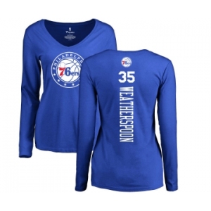 NBA Women's Nike Philadelphia 76ers #35 Clarence Weatherspoon Royal Blue Backer Long Sleeve T-Shirt